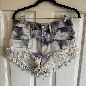 Isabel Marant Eneida Tie-Dye Fringe Jeans Denim Shorts